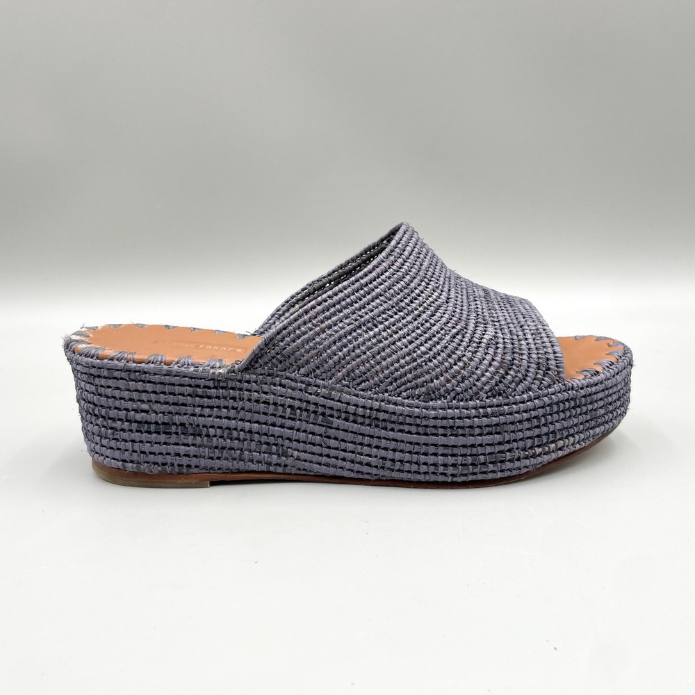 Carrie Forbes Womens 38 8 Karim Woven Raffia Platform Slide Sandals Purple Wedge
